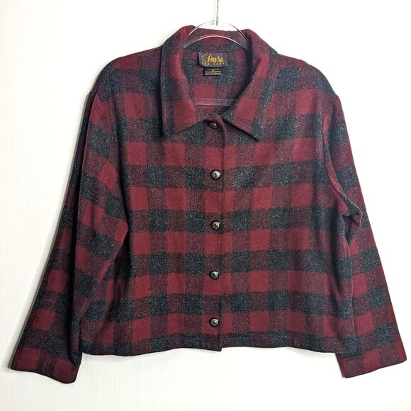 Vintage David Paul New York Cropped Buffalo Plaid Blazer Chonco Button Size L - Picture 1 of 8